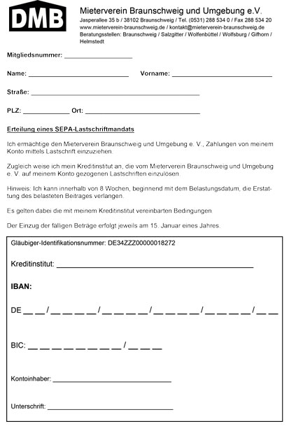 Das Beitrittsformular